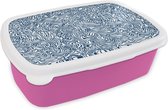 Broodtrommel Roze - Lunchbox - Brooddoos - Patronen - Abstract - Blauw - 18x12x6 cm - Kinderen - Meisje