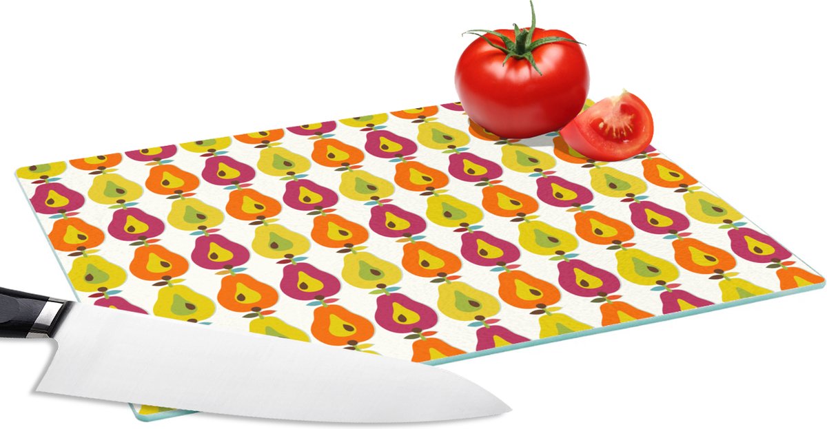 Glazen Snijplank - 28x20 - Retro - Design - Peer - Fruit - Snijplanken Glas