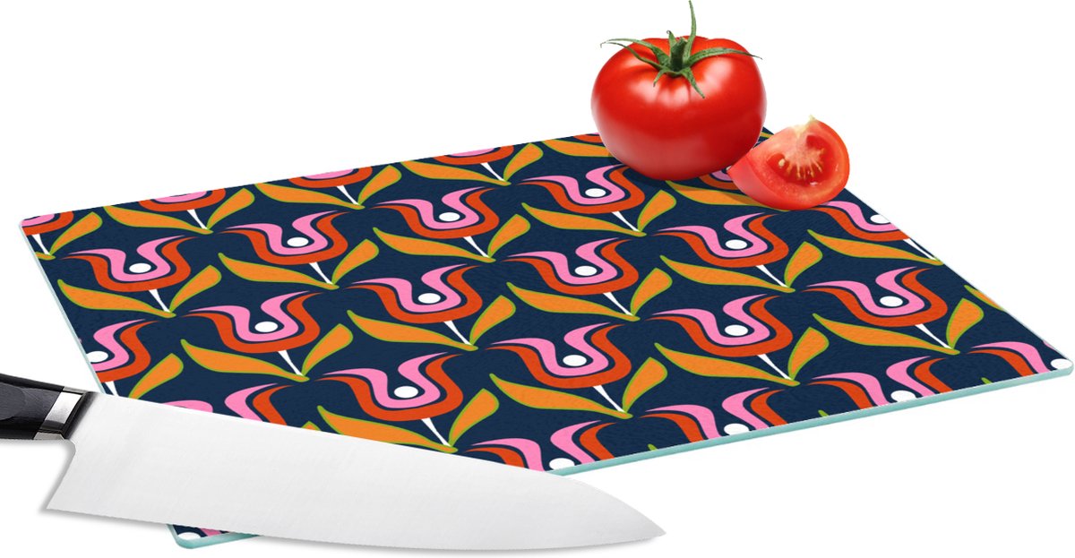 Glazen Snijplank - 28x20 - Retro - Tulp - Abstract - Design - Snijplanken Glas