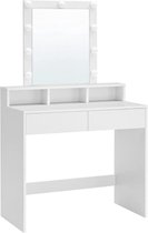 CGPN kaptafel make up tafel met spiegel en gloeilampen, cosmetische tafel met 2 lades en 3 open vakken, 80 x 40 x 145 cm wit RDT114W01
