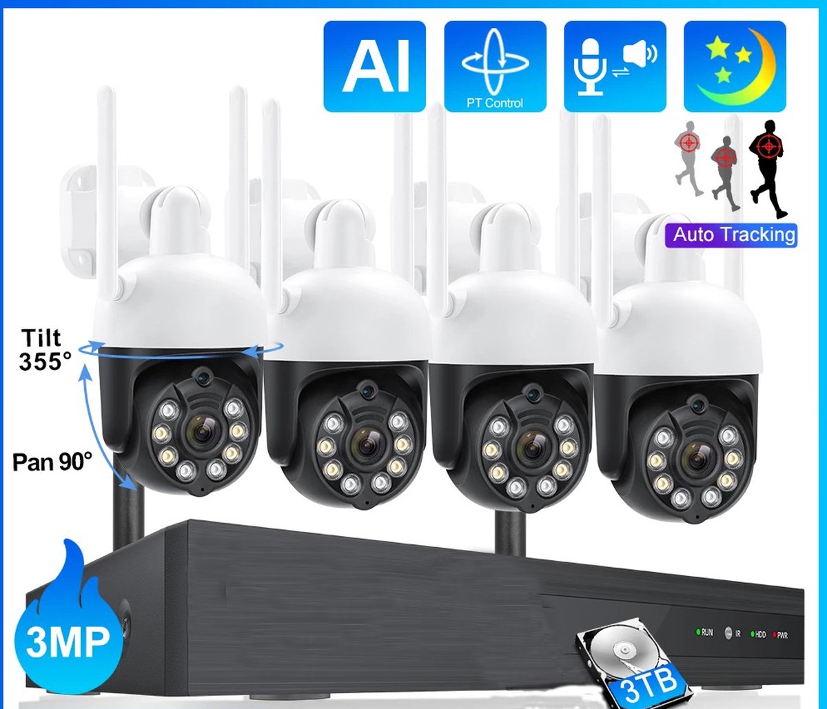 Zexi Beveiligingscamera's - Wifi Smart Waterdichtheid IP66 - Camera Set - buiten - draai- en kantelbaar - Met Geluid - 1080 FHD