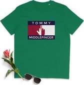 T Shirt Heren - Tommy Middlefinger Logo - Korte Mouw - Groen - Maat M