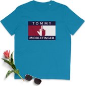 T Shirt Heren - Tommy Middlefinger Logo - Korte Mouw - Blauw - Maat L