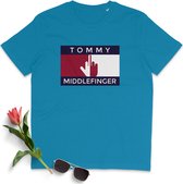 T Shirt Heren - Tommy Middlefinger Logo - Korte Mouw - Blauw - Maat M