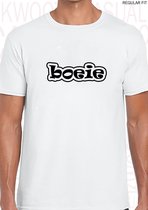 BOEIE heren t-shirt - Wit - Maat XL - Korte mouwen - Ronde Hals - Regular Fit - leuke shirtjes - grappig - humor - quotes - kwoots - kan mij het schelen