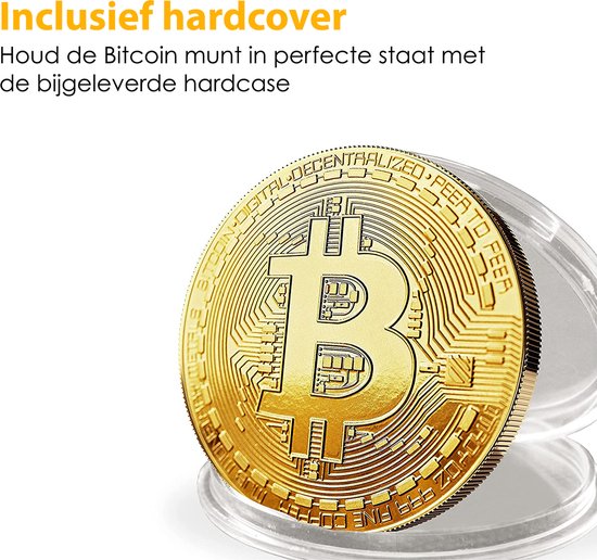 Bitcoin munt met Hardcase en Gouden Verpakking - Crypto munt - Ethereum - BTC - Merkloos