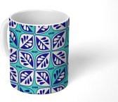 Mok - Koffiemok - Bladeren - Blauw - Patroon - Mokken - 350 ML - Beker - Koffiemokken - Theemok