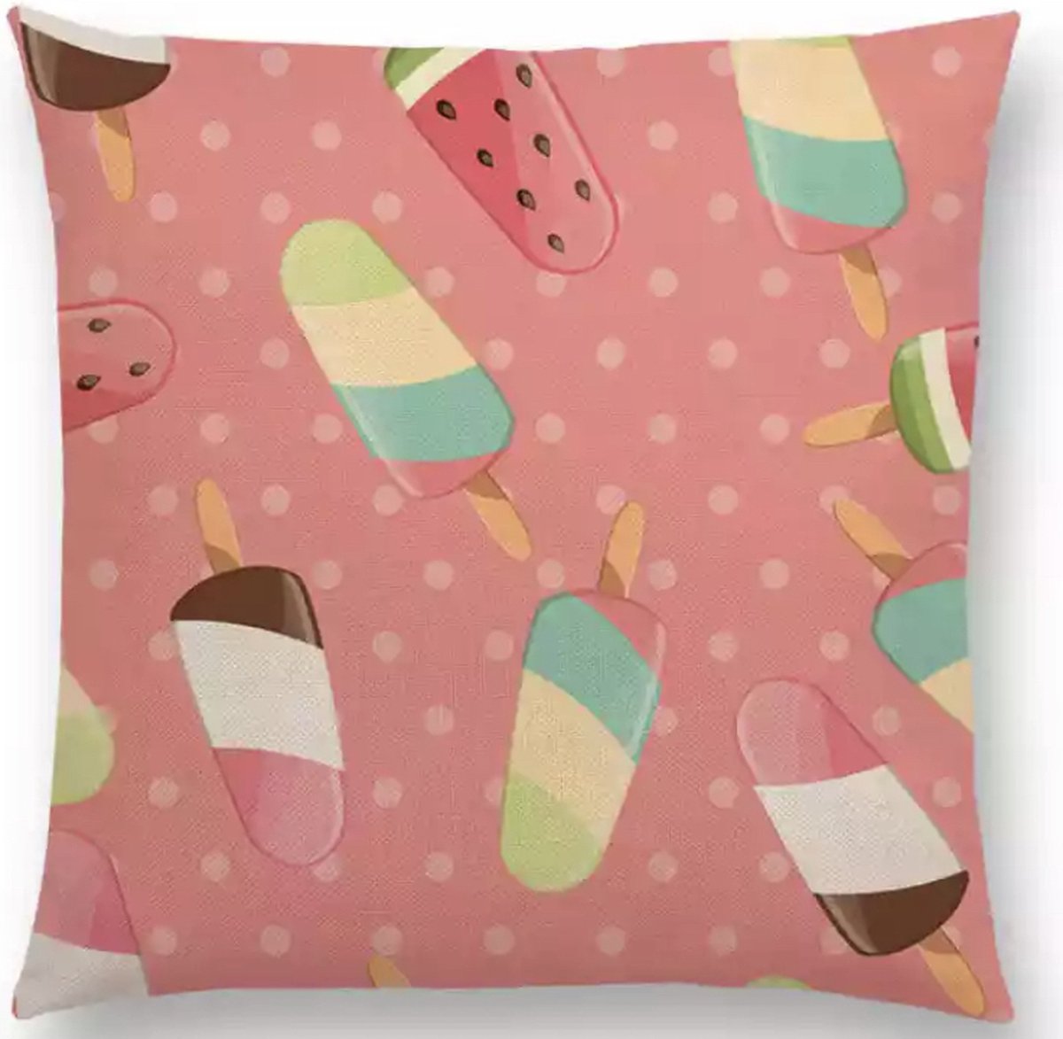 Cusco vrolijke sierkussenhoes met ijsjes – DUBBELZIJDG BEDRUKT - 45 x 45 cm – Roze - kinderkamer - ijsco print voor kinderen – kids kussenhoes