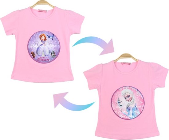T-shirt met omkeerbare pailletten / Roze T-shirt / Frozen en Elsa /  Princess | bol.com