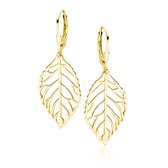 Joy|S - Zilveren blad oorbellen massief 46 x 16 mm - 18k goudplating - leverback sluiting