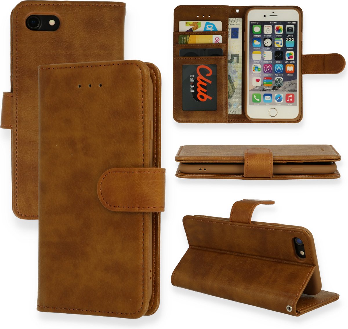 Casemania Hoesje Geschikt voor Apple iPhone SE 2022 Bruin - Luxe Portemonnee Book Case