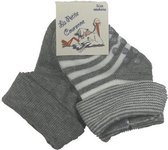 babysokken uni/gestreept newborn grijs 2-pack