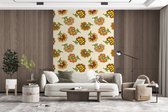 Behang - Fotobehang Design - Bloemen - Retro - Vintage - Breedte 205 cm x hoogte 280 cm