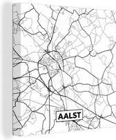 Canvas Schilderij België – Aalst – Stadskaart – Kaart – Zwart Wit – Plattegrond - 20x20 cm - Wanddecoratie