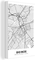 Canvas Schilderij Kaart – Plattegrond – Stadskaart – Deinze – België – Zwart Wit - 60x90 cm - Wanddecoratie