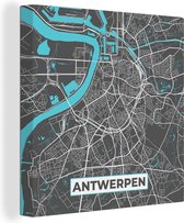 Canvas Schilderij Stadskaart – Grijs - Kaart – Antwerpen – België – Plattegrond - 50x50 cm - Wanddecoratie