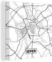 Tableau sur toile België - Ypres - Plan de la ville - Carte - Wit Zwart - Carte - 90x90 cm - Décoration murale