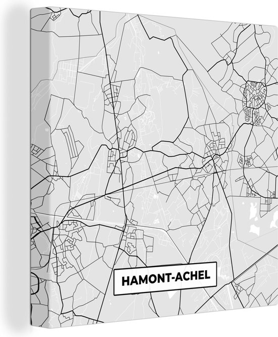 Canvas Schilderij Kaart – Plattegrond – Stadskaart – Hamont Achel – België – Zwart Wit - 50x50 cm - Wanddecoratie