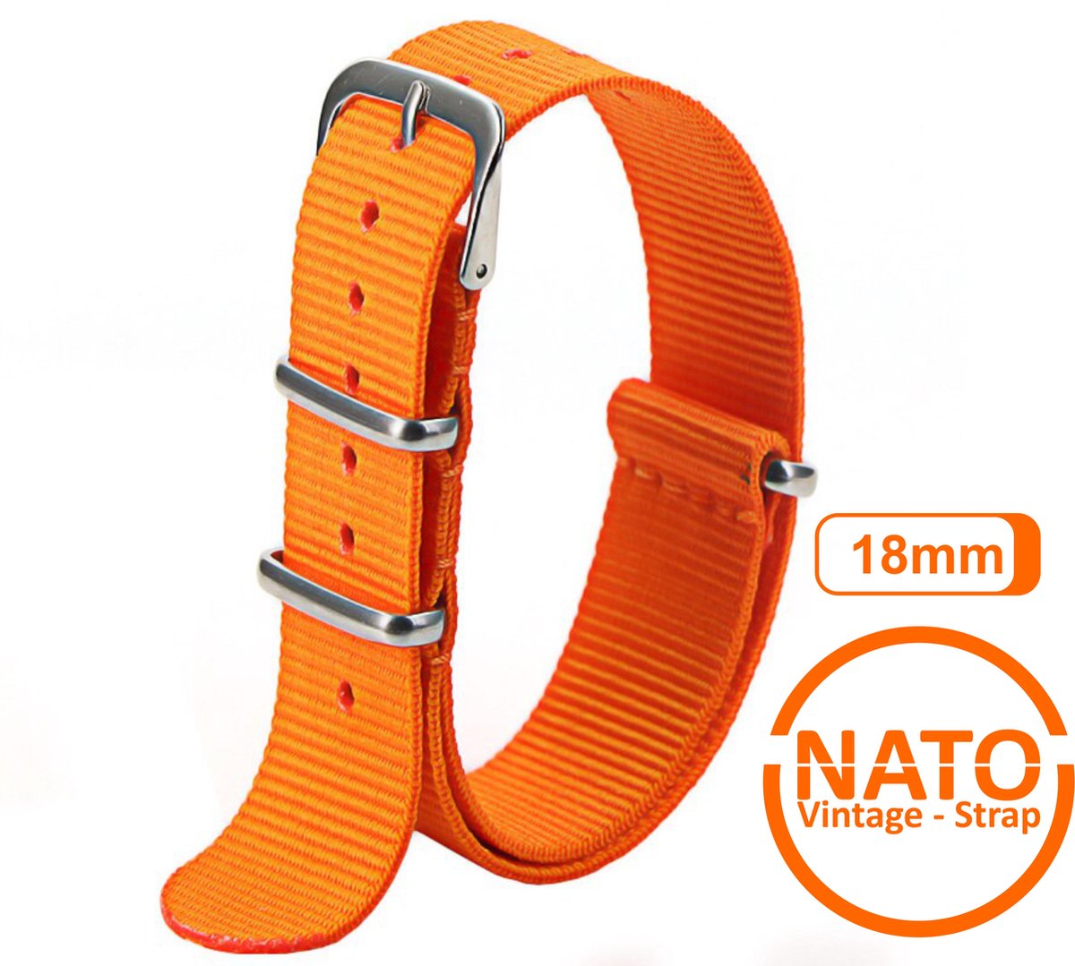 18mm Premium Nato Strap Oranje - Vintage James Bond - Nato Strap collectie - Mannen - Horlogeband - 18 mm bandbreedte voor oa. Seiko Rolex Omega Casio en Citizen