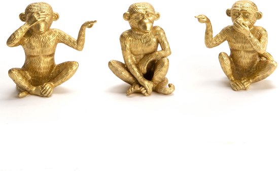 Gouden Apen Beeldjes met Potjes - Marmerlook Voet