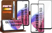 Hoesje geschikt voor Samsung Galaxy A53 - Book Case Leer Wallet Cover Portemonnee Pasjeshouder Hoes Bruin - Full Tempered Glass Screenprotector