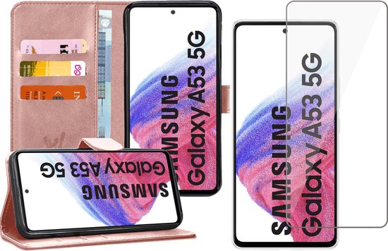 Hoesje geschikt voor Samsung Galaxy A53 - Book Case Leer Wallet Cover Portemonnee Pasjeshouder Hoes Roségoud - Tempered Glass Screenprotector