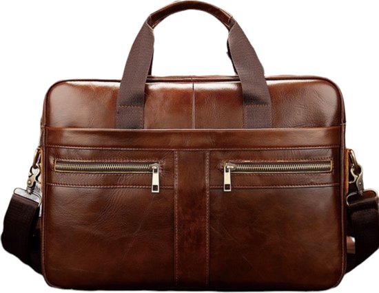 Sacoche pour Ordinateur Portable en Cuir Wateproof Business - 15,4 pouces - Brun Cognac