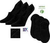 SOX Bamboe No-show Sneakersokken of Kousenvoetjes Zwart 3 PACK Multipack Unisex Maat 35/38 zonder teennaad met silicone op de hiel