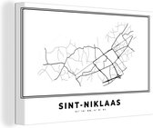 Canvas Schilderij Stadskaart – Zwart Wit - Kaart – Sint Niklaas – België – Plattegrond - 90x60 cm - Wanddecoratie