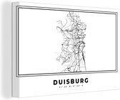 Canvas Schilderij Zwart Wit – Duitsland – Plattegrond – Stadskaart – Kaart – Duisburg - 120x80 cm - Wanddecoratie