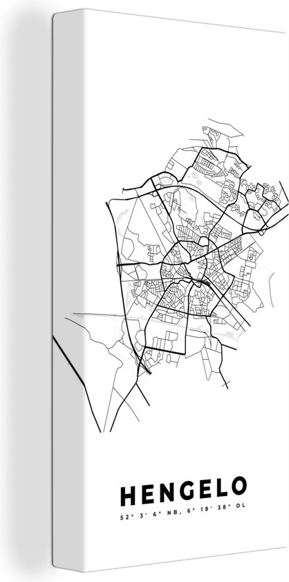 Tableau sur Toile Plan de la Ville – Wit - Carte – Hengelo – Nederland – Carte - 40x80 cm - Décoration murale
