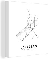 Canvas Schilderij Nederland – Lelystad – Stadskaart – Kaart – Zwart Wit – Plattegrond - 90x90 cm - Wanddecoratie