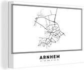 Canvas Schilderij Nederland – Arnhem – Stadskaart – Kaart – Zwart Wit – Plattegrond - 60x40 cm - Wanddecoratie