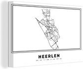 Canvas Schilderij Stadskaart – Zwart Wit - Kaart – Heerlen – Nederland – Plattegrond - 90x60 cm - Wanddecoratie