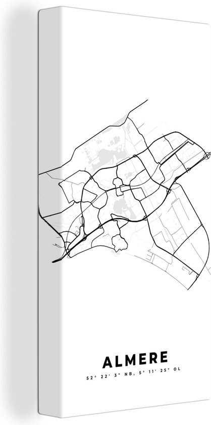 Tableau Peinture Nederland – Almere – Plan de Ville – Carte – Zwart Wit – Carte - 80x160 cm - Décoration murale