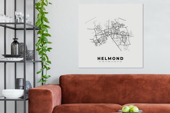 Tableau sur Toile City Map – Zwart Wit - Carte – Helmond – Nederland – Carte - 90x90 cm - Décoration murale
