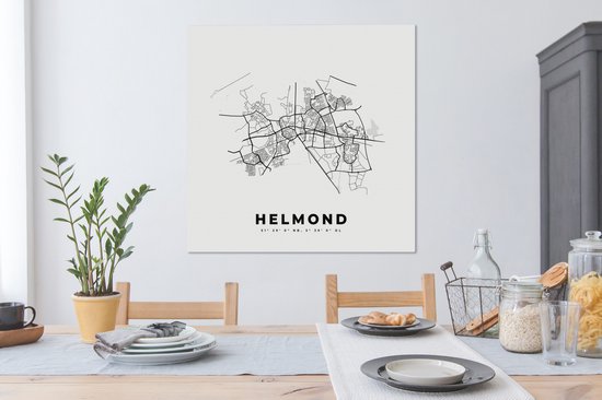 Tableau sur Toile City Map – Zwart Wit - Carte – Helmond – Nederland – Carte - 90x90 cm - Décoration murale