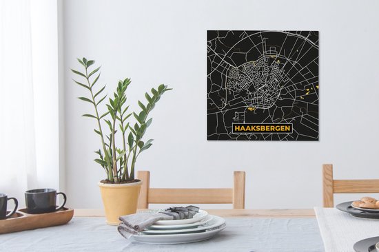 Peinture sur toile Haaksbergen - Black and Gold et Or - Plan de la ville - Carte - Plan d'étage - 50x50 cm - Décoration murale