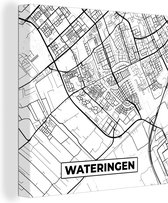 Canvas Schilderij Wateringen - Stadskaart - Zwart Wit - Plattegrond - Nederland - Kaart - 90x90 cm - Wanddecoratie