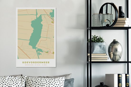 Peinture sur toile Koevordermeer - Carte - Vintage - Carte - Plan de ville - 40x60 cm - Décoration murale