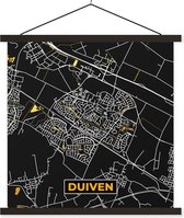 Posterhanger incl. Poster 60x60 cm - Schoolplaat - Duiven - Black and Gold - Stadskaart - Plattegrond - Kaart - Textielposter - Zwarte latten - Plattegrond