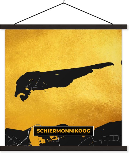 Porte-affiche avec affiche - Affiche scolaire - Carte - Plan d'étage - Plan de la ville - Schiermonnikoog - Île - 90x90 cm - Lattes noires