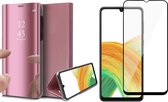Hoesje geschikt voor Samsung Galaxy A33 - Book Case Spiegel Wallet Cover Hoes Roségoud - Full Tempered Glass Screenprotector