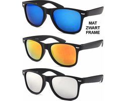 Festival Zonnebrillen - 3 stuks - Mat Zwart Frame - Spiegel Glazen