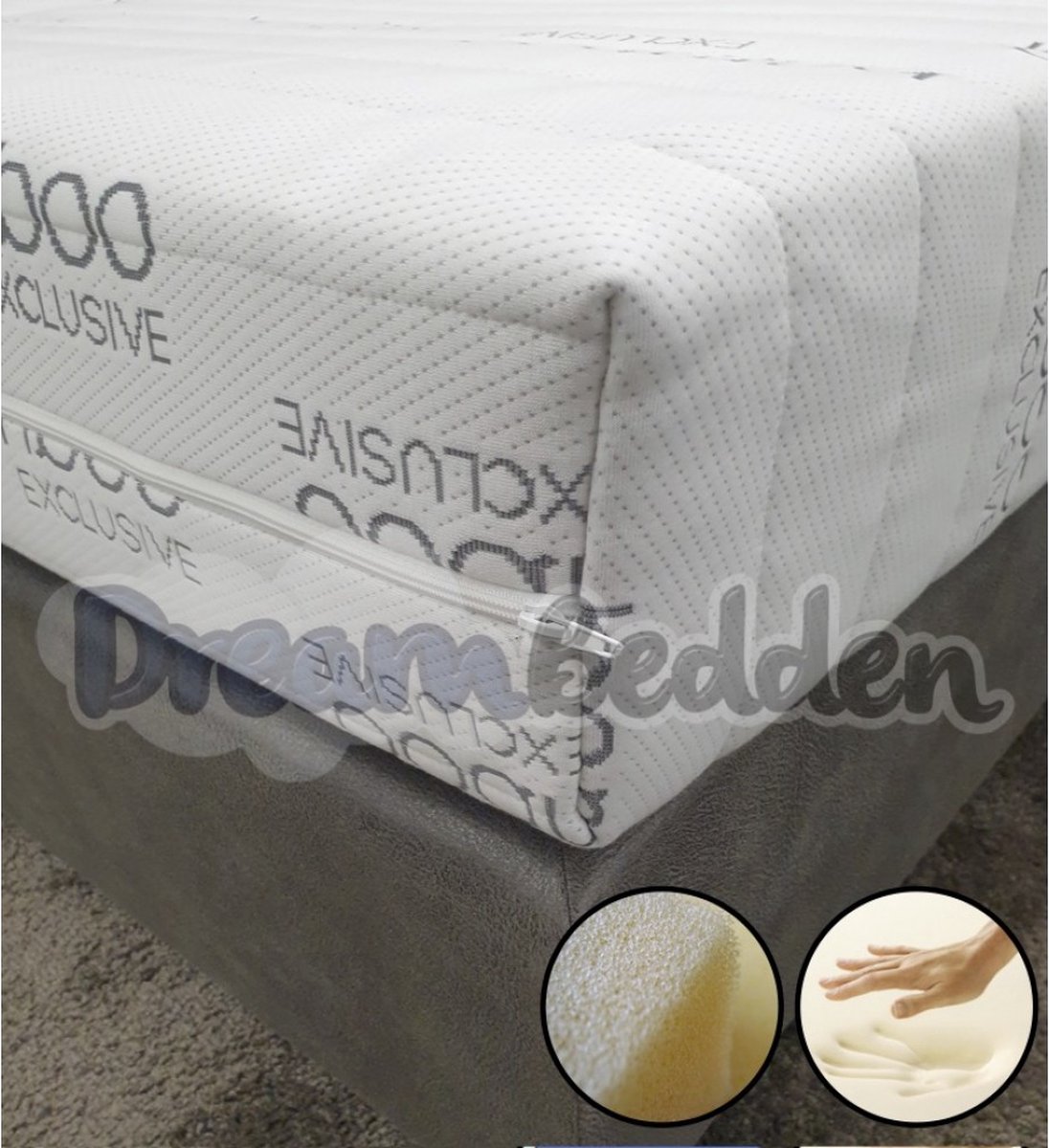 dreambedden Matras 140x190 Nasa Traagschuim & Hybride schuim Bamboo Exclusive Ca. 21cm Dik Wit