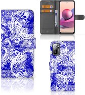 Book Style Case Xiaomi Redmi Note 10/10T 5G | Poco M3 Pro Smartphone Hoesje Angel Skull Blue