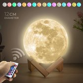 Nuvance - Maanlamp 3D Tafellamp - 12 cm - met Afstandsbediening - 16 Dimbare RGB Kleuren - Maan Lamp - Moon Lamp - Maan Lampje Babykamer - Nachtlampje Kinderen voor Slaapkamer