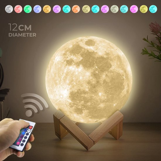 Nuvance - Maanlamp 3D Tafellamp - 12 cm - met Afstandsbediening - 16  Dimbare RGB... | bol.com