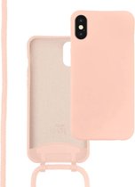 xoxo Wildhearts silicone case met koord - Telefoonhoesje met koord - Backcover hoesje met telefoonkoord - Lovely Pink Cord Case - geschikt voor Apple iPhone X/Xs - roze