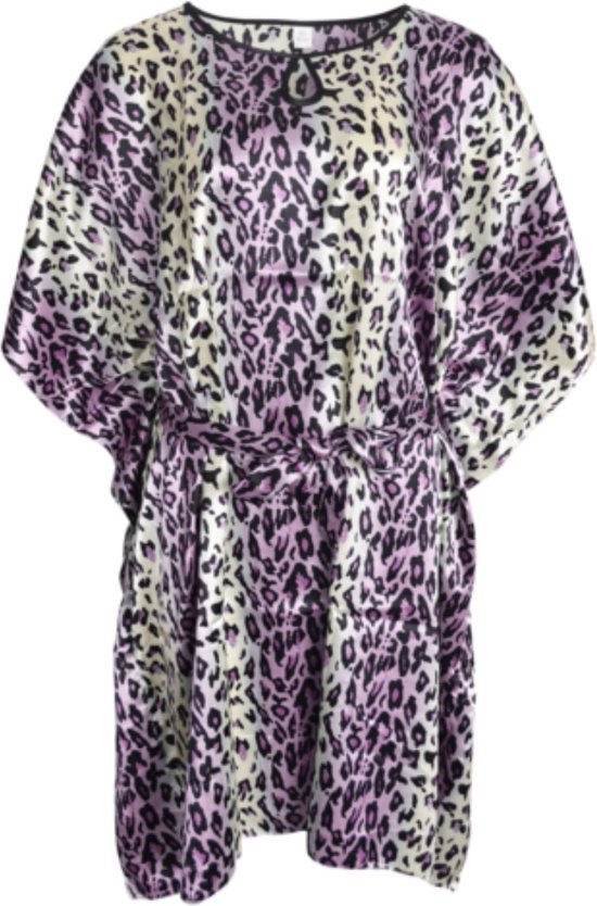 Foto: Dames kaftan tuniek satijn met panterprint onesize 36 48 roze